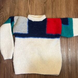 Colorblock Sweater 100% pure wool with Red, Blue, and Green